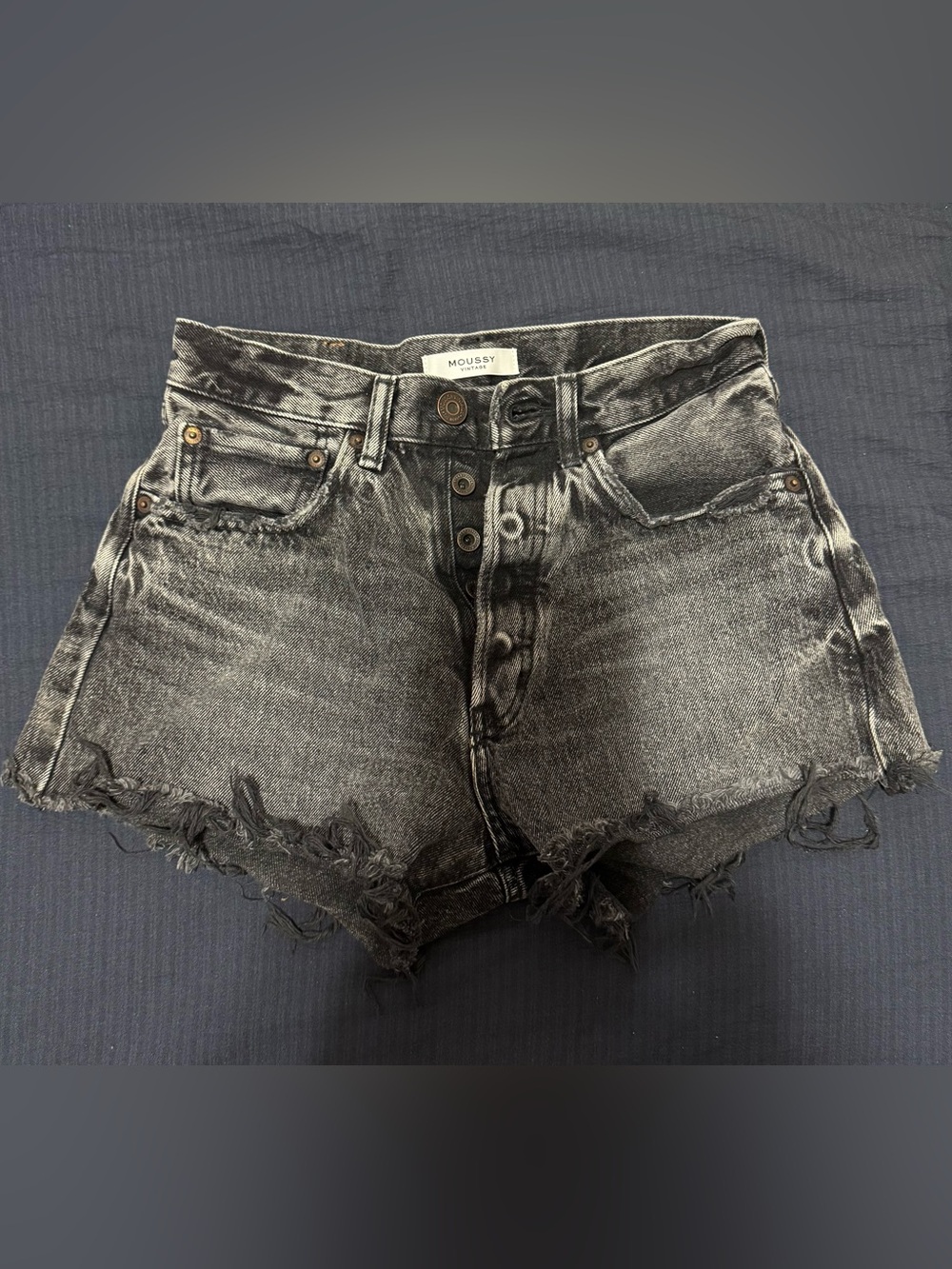 Moussy Faded Black High-Rise Denim Shorts